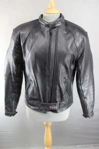 DUCHESS BLACK LEATHER BIKER JACKET + REMOVABLE SHOULDER/ELBOW PROTECTORS SIZE 12 - Picture 1 of 8