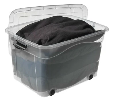 Aufbewahrungsbox mit Deckel aus Kunststoff mit Räder 100 Ltr. transparent - Bild 1 von 4