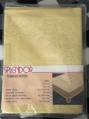 Vintage Splendor Vinyl Tablecloth 60x90 Yellow Machine Washable - Image 1 of 3