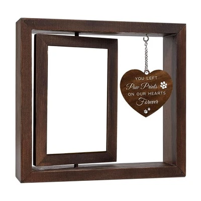 Rotating Double Sided Wooden Dog Memorial Picture Frame Brown Pet Keepsake - Image 1 of 4