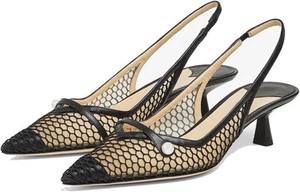 MIRAAZZURRA Mesh Slingback Kitten Heels Pointed Toe Pumps Low Heel Slip on...  - Picture 1 of 21