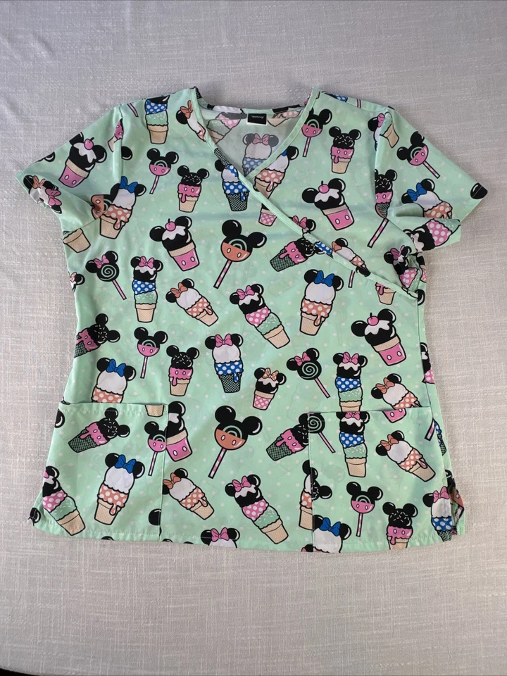 Blusa Médica Disney Mickey Mouse Minnie Mouse Cono de Helado Verano Verde Como Nueva Talla L Foto 1 de 4