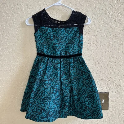 Vestido Elegante Gymboree Niñas Talla 6 Ajuste + Acampanado Esmeralda y Negro Vestido Fiesta Foto 1 de 4