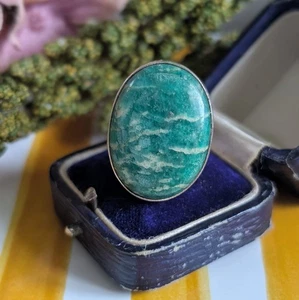 Large Amazonite Statement Ring | Chunky Sterling Silver | Oval Green Blue Gemsto - Picture 1 of 8