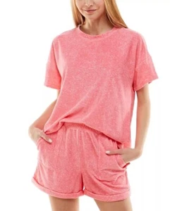 Roudelain Soft Terry Cloth T-Shirt & Shorts Set Large Pink Pajamas Loungewear - Picture 1 of 3