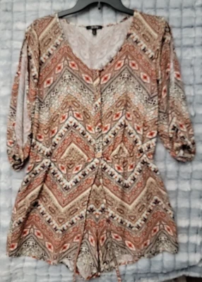 Mameluco BeBop Hombro Frío Multicolor Para Mujer XL Boho Manga Larga 2.5" Entrepierna Foto 1 de 4