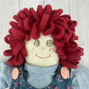 Artist Made Raggedy Ann Handmade Pink Blue floral Dress Button Eyes Primitive - Picture 1 of 9