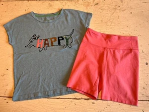 Girl's MINI BODEN/CREWCUTS Size 8-9 Dog Blue Top + Pink Shorts Set - Picture 1 of 2