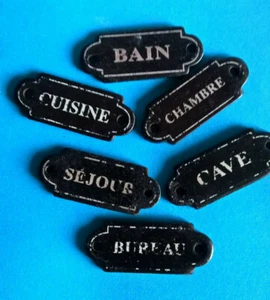 6 Anciennes Plaques Métalliques de Portes Maison Cave Séjour Bureau Bain Chambre - Imagen 1 de 4