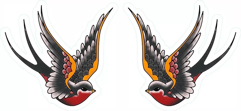 x10 40mm  Swallows Shaped Vinyl Stickers bird nature retro tattoo art vintage - Image 1 of 1