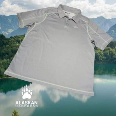 Camisa polo cinza G Duluth Trading Alaskan hardgear pesca captura e drirelease - Imagem 1 de 4