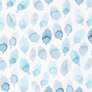 Chelsea Blue Leaves White 100% Cotton Fabric by The Yard