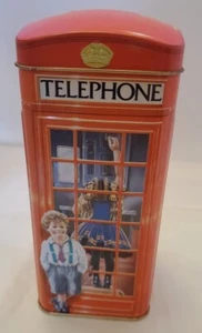 Churchills Telephone Booth Coin Bank Child Bad Dog Metal Tin Container England  - Picture 1 of 7