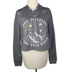 Attitude Not Included Sweatshirt Hoodie Gray Sze L Graphic Cropped Distress Cuts - Picture 1 of 8