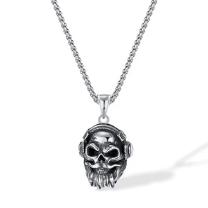 Herren Halskette Kopfhörer Totenkopf Anhänger Edelstahl Kette Skull Punk Schmuck - Bild 1 von 6