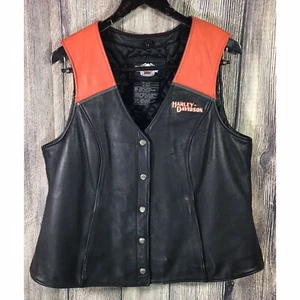 Harley Davidson Motorcycles schwarz orange Lederjacke Weste Gr. 1W US 18-20 - Bild 1 von 12
