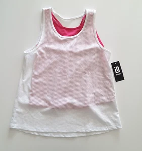 ID Ideology Girls Size M Mesh 2-in-1 Sleeveless Tank Top White Pink Pullover - Picture 1 of 9