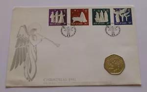Isla de Man 50 peniques 1991, sello de portada, Navidad - Imagen 1 de 4
