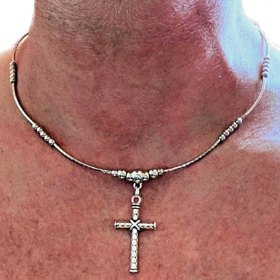 Collana da uomo rosario con croce argento catenina girocollo lunga 50 cm donna - Immagine 1 di 4