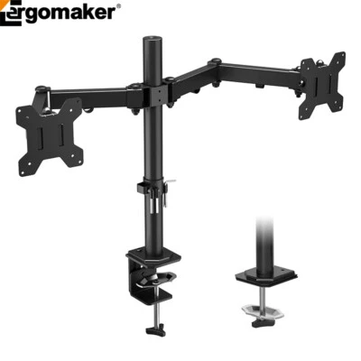 Ergomaker Monitor Stand Dual Arm Desk Mount 27'' HD LED TV Screen Holder Bracket