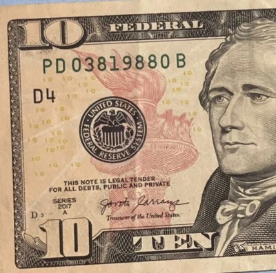 BIRTHDAY NOTE MARCH 8th, 1988  $10 US NOTE Series 2017 A.       PD 03819880 B - Image 1 of 3