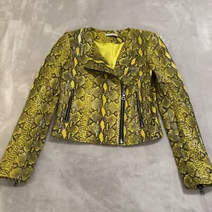 Giacca Cappotto Pelle Alice + Olivia Stampa Serpente Agnello Runway XS Moto - Foto 1 di 11
