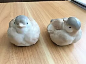 Pair Bird Figurines Ceramic Porcelain Grey & Tan Birds Vtg 3" x 4" x 3 1/2" - Picture 1 of 7