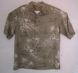 Caribbean Casual Camp Shirt L~ Aloha ~ Palm Trees ~ Beach Hut~Button- up - Picture 1 of 5