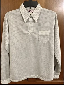 Vintage Long Sleeve Polo Shirt Boys Collar White Hippy Disco 1970s NEW Sz 16 - Picture 1 of 2