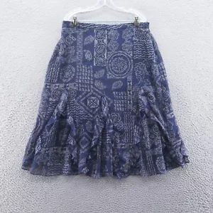 Coldwater Creek Womens Chiffon Ruffle Skirt XL Petite Blue Floral Paisley Fairy - Picture 1 of 12