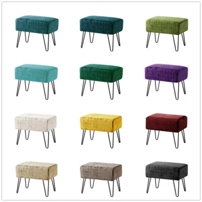 Plush Textured Velvet Ottoman Footstool Metal Legs Accent for Modern Living Room - Image 1 of 4