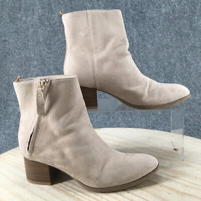 Old Navy Boots Womens 6 Beige Ankle Bootie Block Heels Side Zip Suede Casual - Image 1 of 4