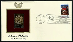 USA, SCOTT # 2336, GOLDEN REPLICA FDC COVER OF DELAWARE STATEHOOD, NO CARD, 1987 - Picture 1 of 3