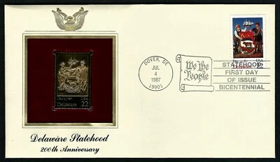 USA, SCOTT # 2336, GOLDEN REPLICA FDC COVER OF DELAWARE STATEHOOD, NO CARD, 1987 - Image 1 of 3
