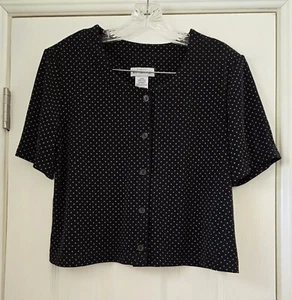 Vintage White Stag Woman Sz L Short Sleeve Button Front Blouse Black - Picture 1 of 12