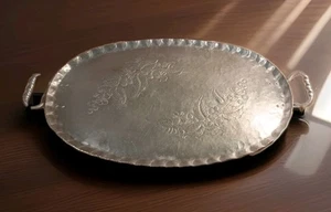 Seltene Vintage. Handgeschmiedet Everlast Metall Oval Tablett Griffe Floral 23,5 Zoll.  Große - Bild 1 von 24
