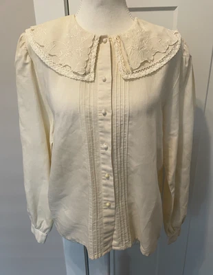 Bryn Connelly Mujer Botón TOP Manga Larga Marfil Cuello de Casa Talla 10 Foto 1 de 4