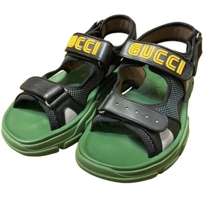 Gucci 19Aw Logo Leather Strap Mesh Sandals 30.5Cm 546064 Made In Italy - Picture 1 of 8