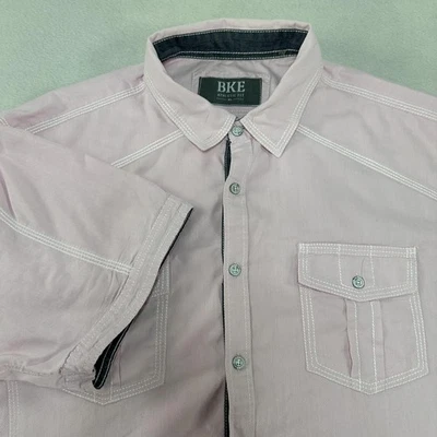 Camisa BKE Para Hombres XL Rosa Calce Atlético Manga Corta Botón Occidental Bolsillos Delanteros Foto 1 de 4