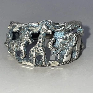 OTT African Wildlife Design Open Sterling Silver Ring Size 6 (4.5g) - Picture 1 of 9