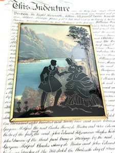 Vintage umgekehrtes Glas Silhouette Kunst Bild umwerben Paar 8”x 6” - Bild 1 von 10