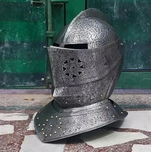 Medieval Knight Tournament Close Armor Helmet Replica Solid Steel 18 Gauge Hel. - Picture 1 of 6