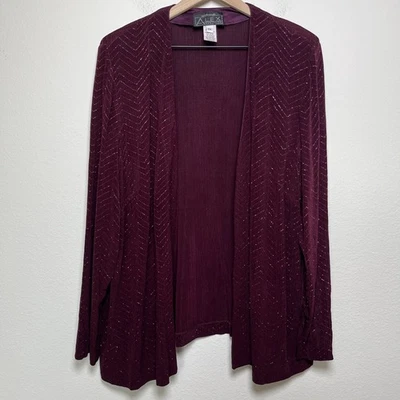 Cárdigan Alex Evening Mujer Frente Abierto Borgoña Brillante Chevron Fiesta Glamour Foto 1 de 4