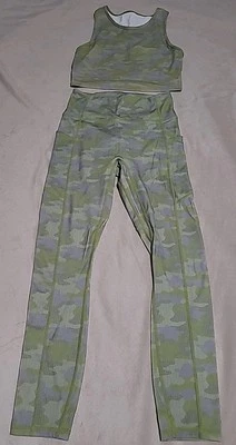 Fabletics 2 Piece Tank & Leggings Set Green/Gray Camouflage Size Small - Image 1 of 4