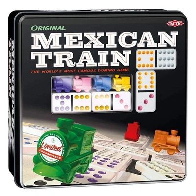 Tactic - 54005 - Mexican Train - 91 Dominoes - 8 Players - Metal Box (assorted)  - Image 1 of 4