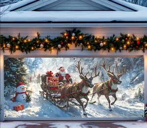 Weihnachtsmann Rentiere Sled  Garage Tür Banner Gewebe Outdoor Hintergrund - Bild 1 von 12
