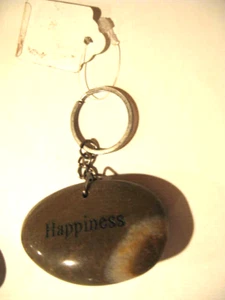 Schlüsselanhänger polierter Stein Neu mit Etikett beige Marmor Keyring Glück - Bild 1 von 2