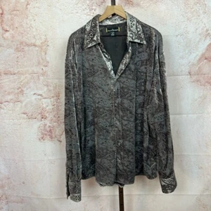 STACY ADAMS paisley velvet burn out top size XL purple button up long sleeve - Picture 1 of 4