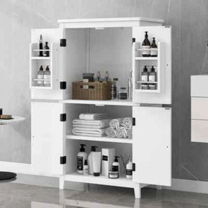 43.3 in. White Freestanding Storage Cabinet with Adjustable Kitchen Shelves - Picture 1 of 7