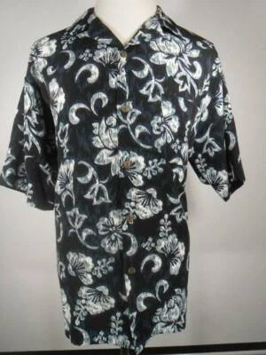 Тропическая мужская рубашка XL Ocean Current многоцветная с цветочным узором с коротким рукавом на пуговицах б/у в отличном состоянии - Изображение 1 из 4